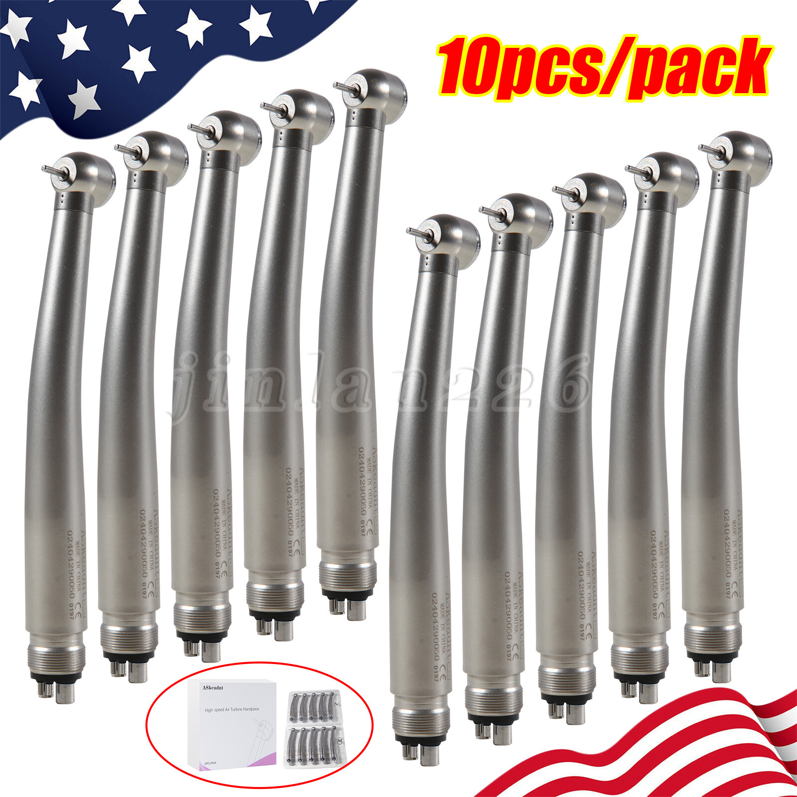 10 PCS ADA4 NSK Style Dental High Speed Handpiece Push Button 4Holes Air Turbine