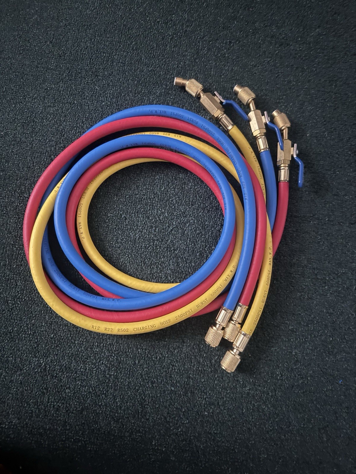 YELLOW JACKET Charging/Vacuum Hose Set 3pc 60in 1/4in 500psi R12/R22/R502
