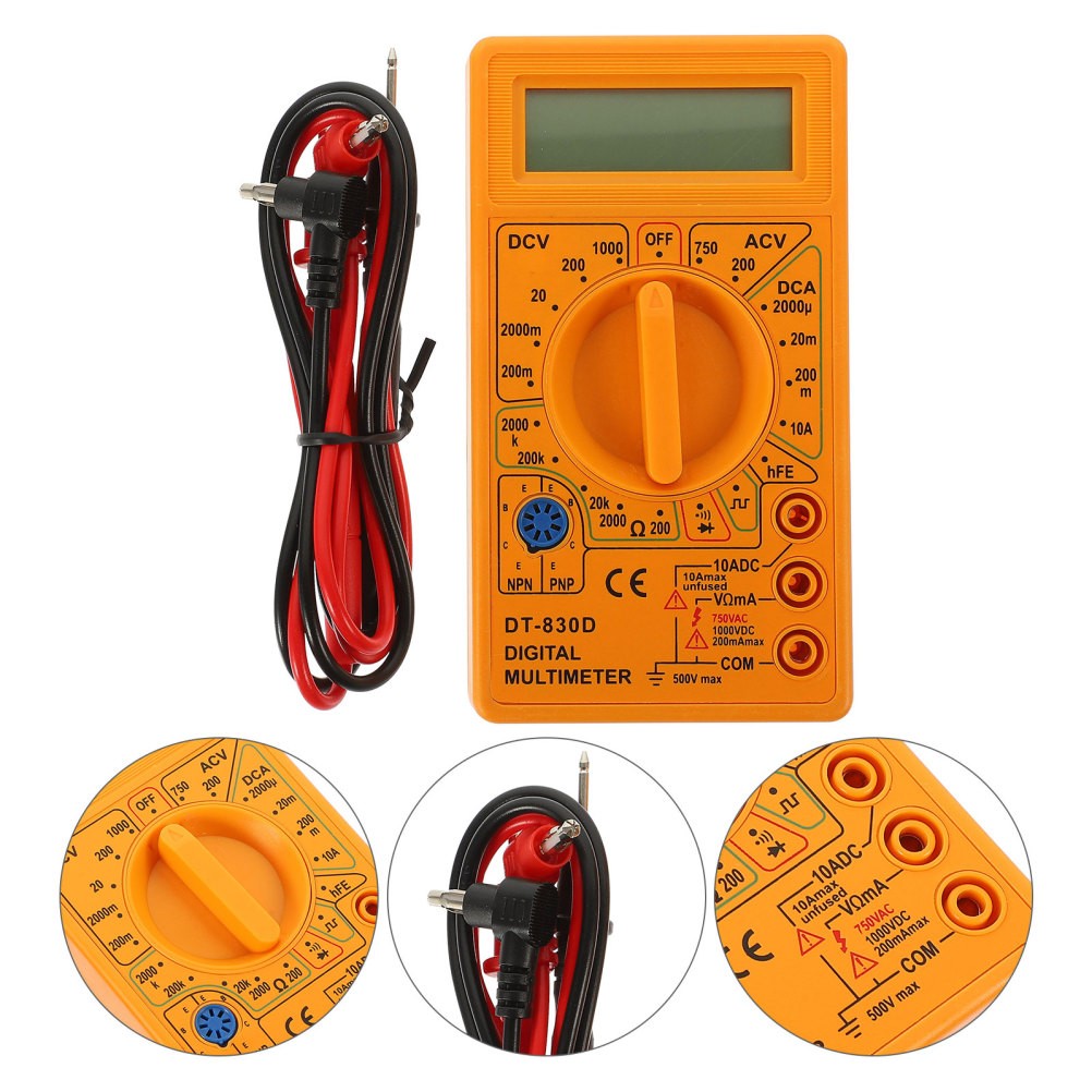 Yellow Digital Multitester with Durable Probes Simple and Safe Measuring Tool