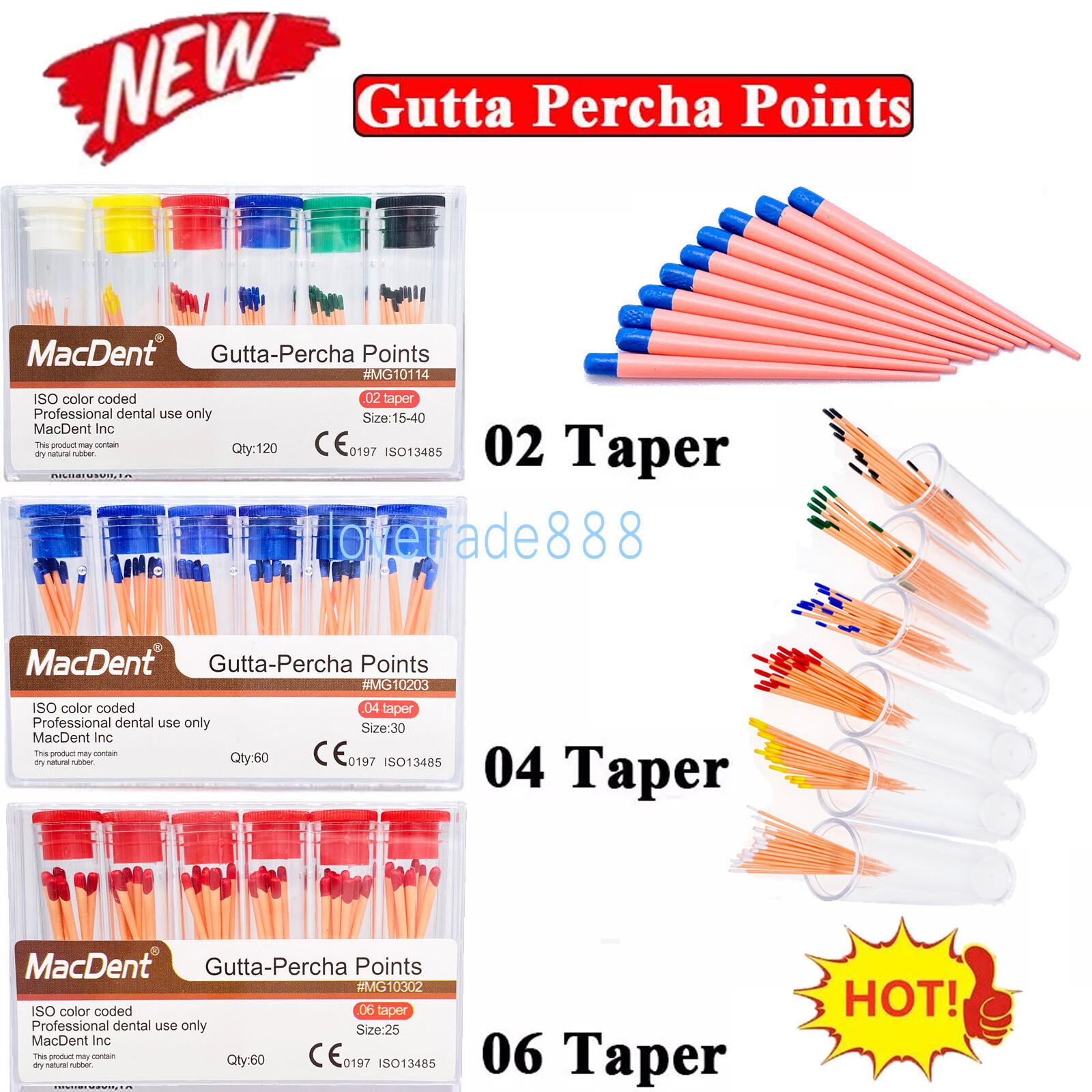 60/120pcs Dental Gutta Percha Points Full Taper 0.02/0.04/0.06 Size 15-40 45-80