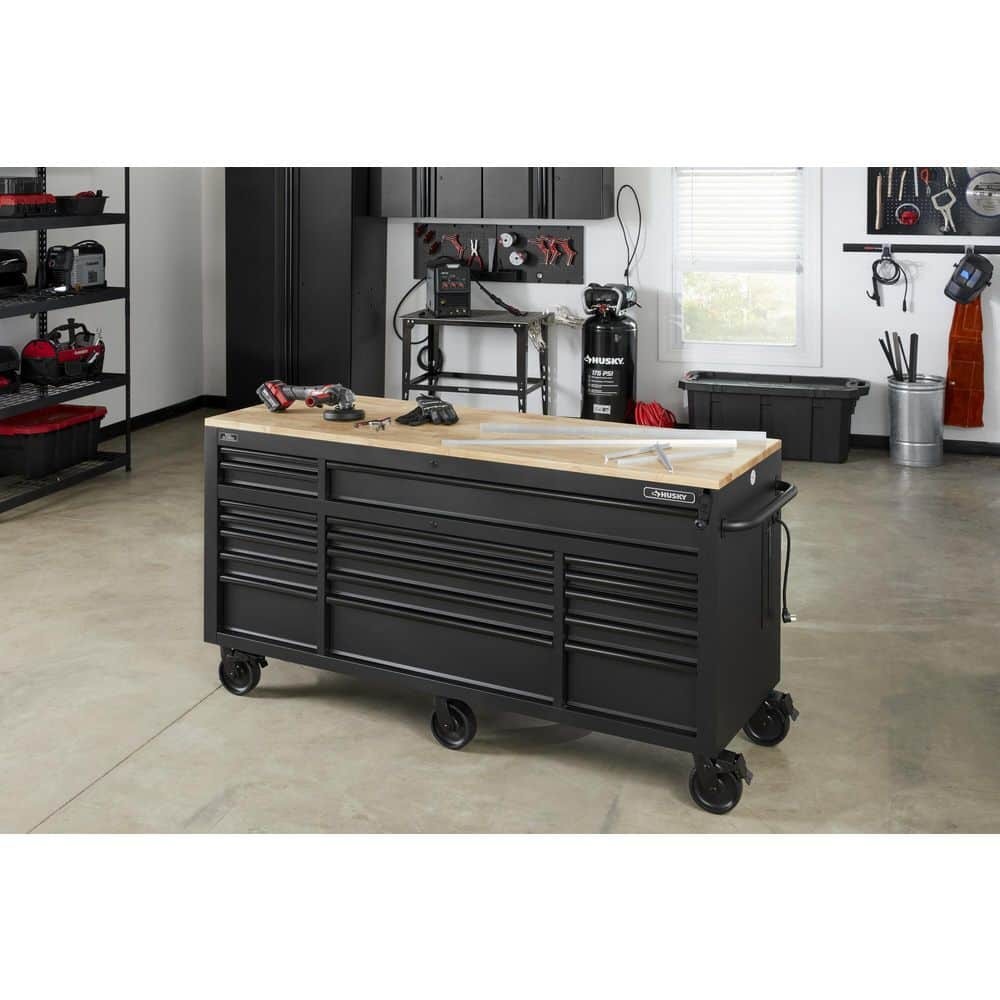 72 In. W X 24 In. D Heavy Duty 18-Drawer Mobile Workbench Cabinet with Adjustabl
