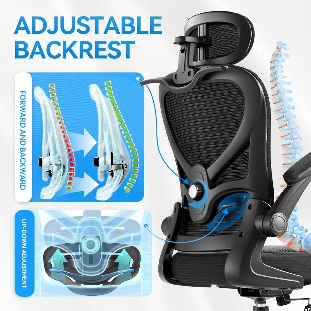 Ergonomic Office Chair with Headrest 3D, Mesh Office Desk Chair with Adjustab…