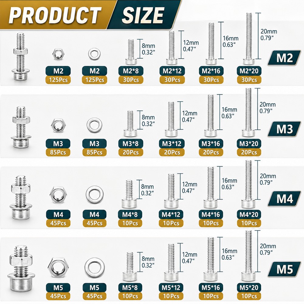 880PCS Metric Screws Assortment Kit, Hex Socket Head Cap, Bolts Nuts Washers New