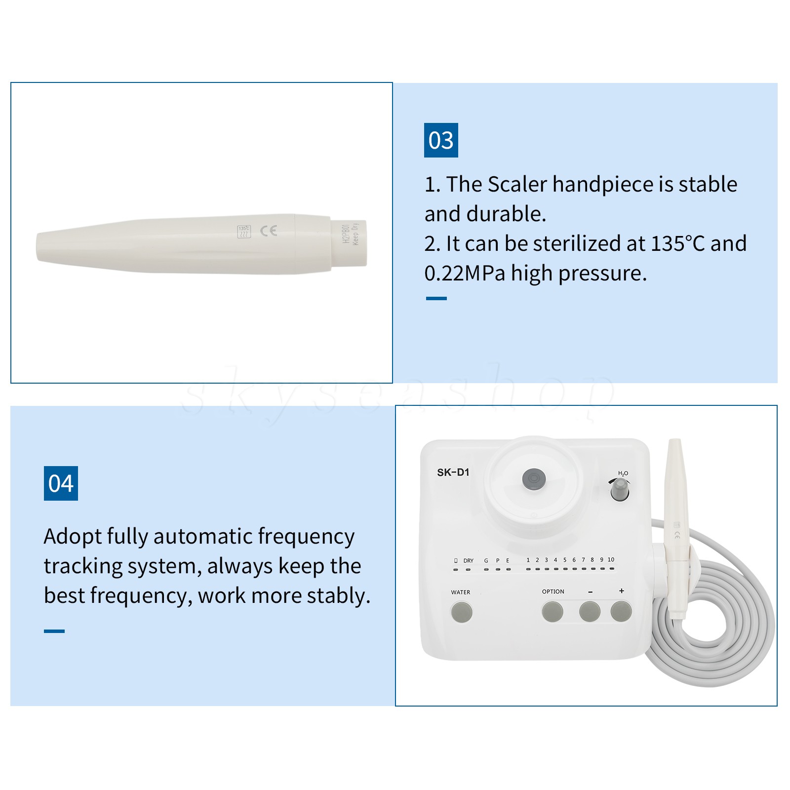 SK-D Dental Ultrasonic Scaler with 2 Water Bottles + 5 Tips DTE Free shipping