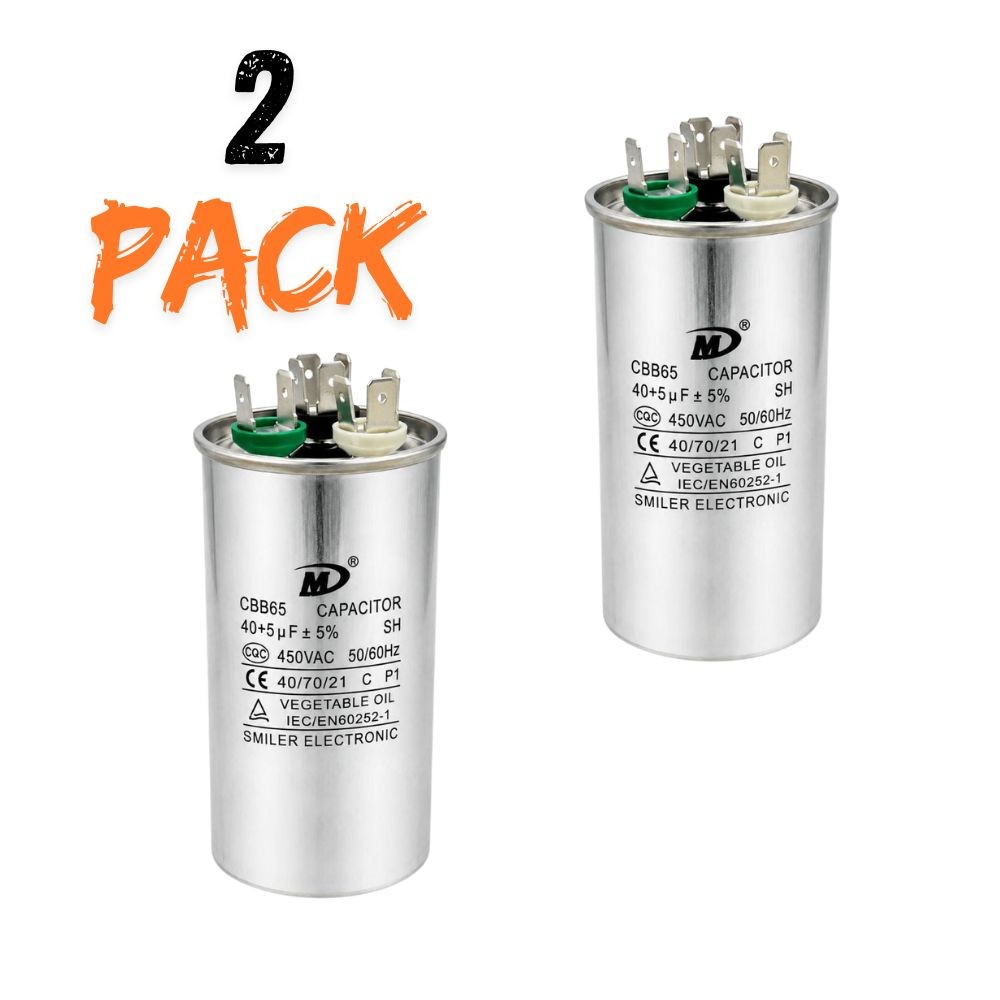 2 Pk – Air Conditioner Capacitor 40+5 uF (MFD) 370 or 440 VAC Dual Run Capacitor