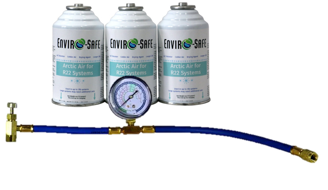 Envirosafe Arctic Air for R22, A/C Support, (3) cans & Gauge