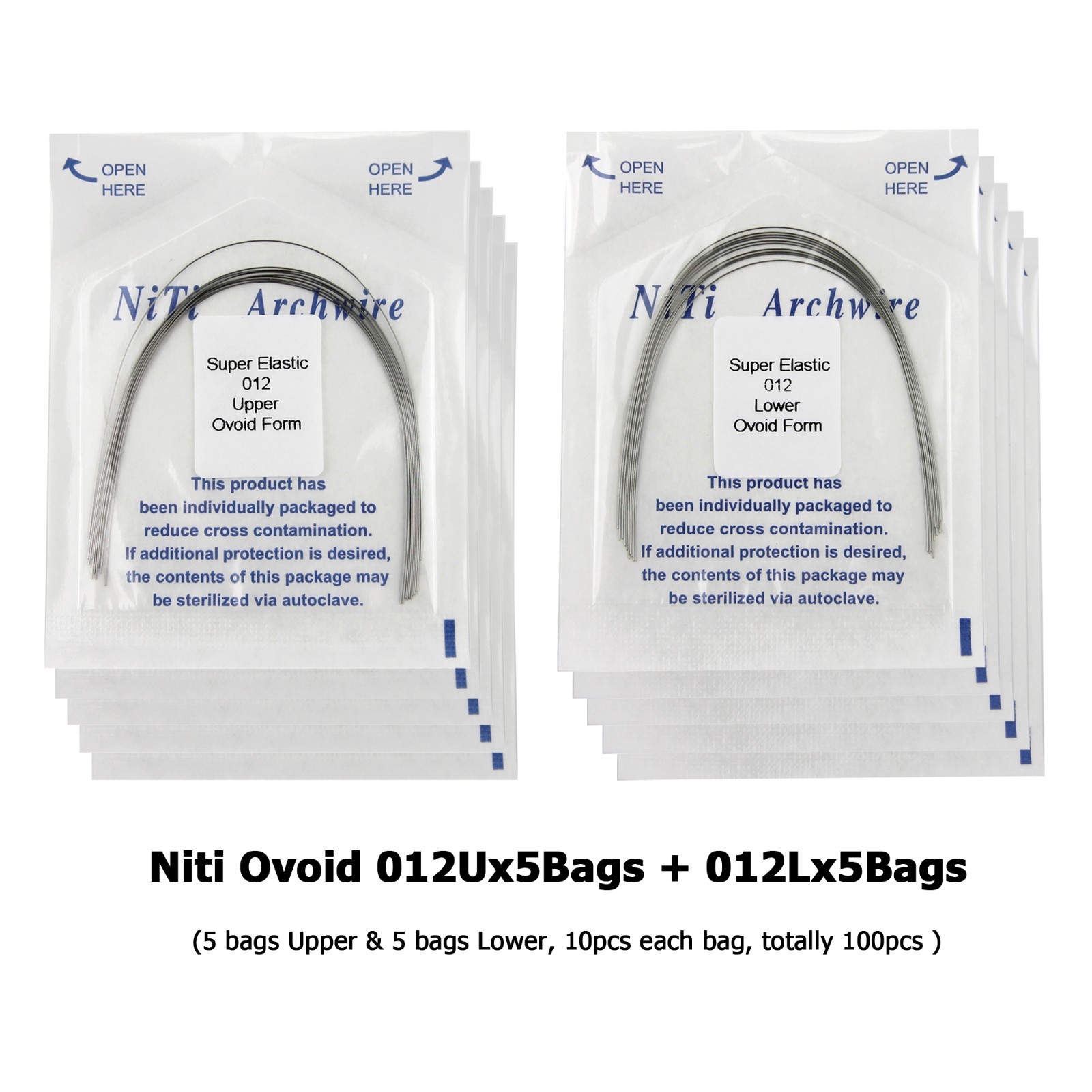 100PC Orthodontic Arch Wire Niti Stainless Steel Ovoid Natural Round Rectangular