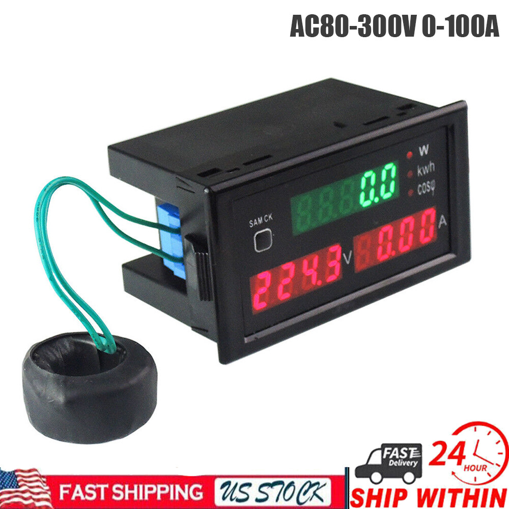 AC 80-300V LCD Digital 100A Volt Power Kwh Amp Panel Meter Voltmeter Ammeter US