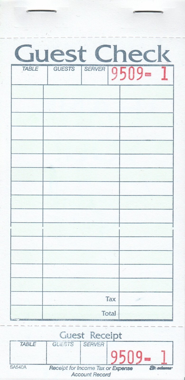 Adams 1-Part Guest Check Books w/stubs 3 3/8 x 7, 20 Pads, 1000 total checks