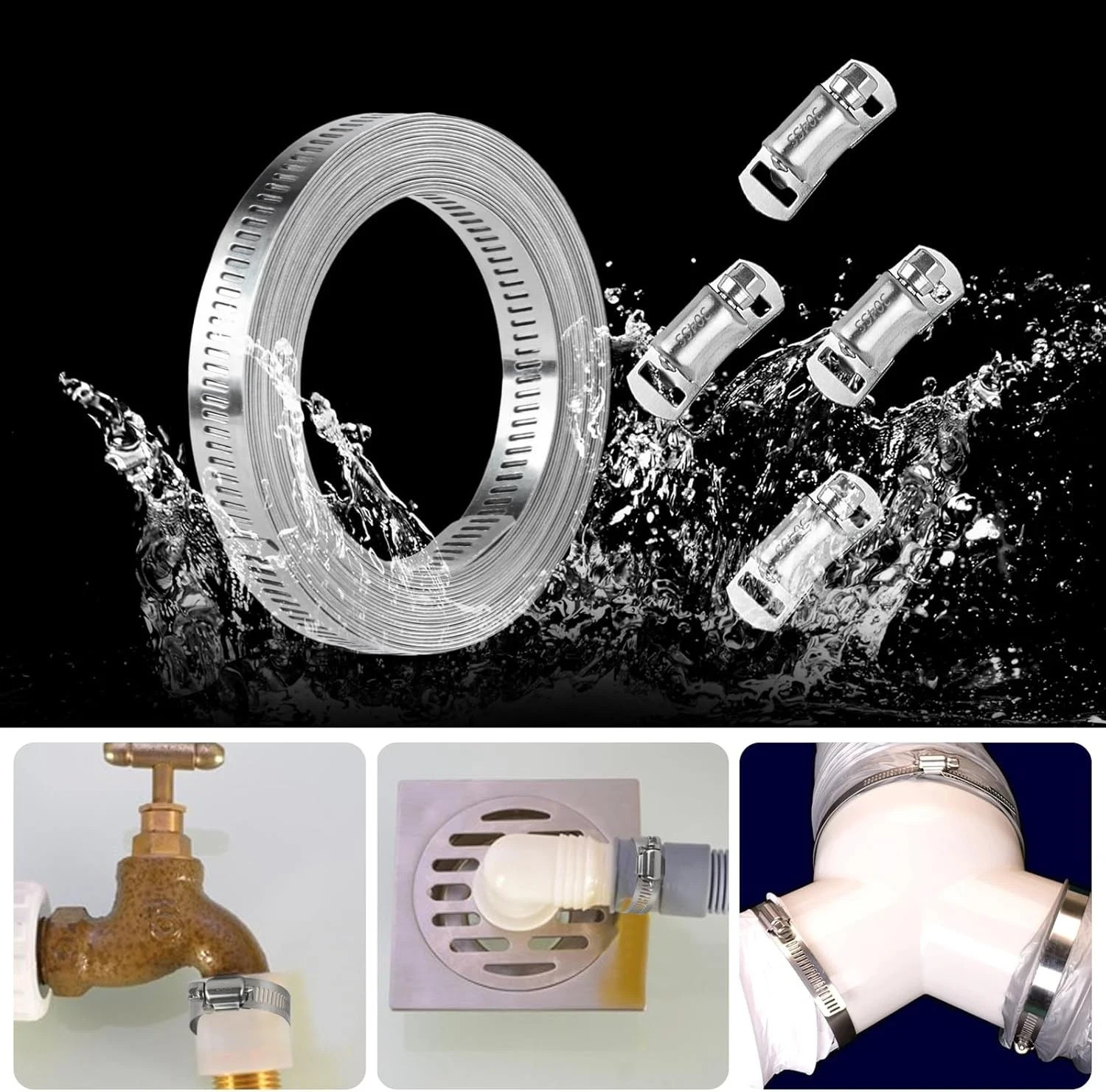 304 Stainless Steel Hose Clamp Assortment Kit DIY, Cut-To-Fit 12 FT Silver