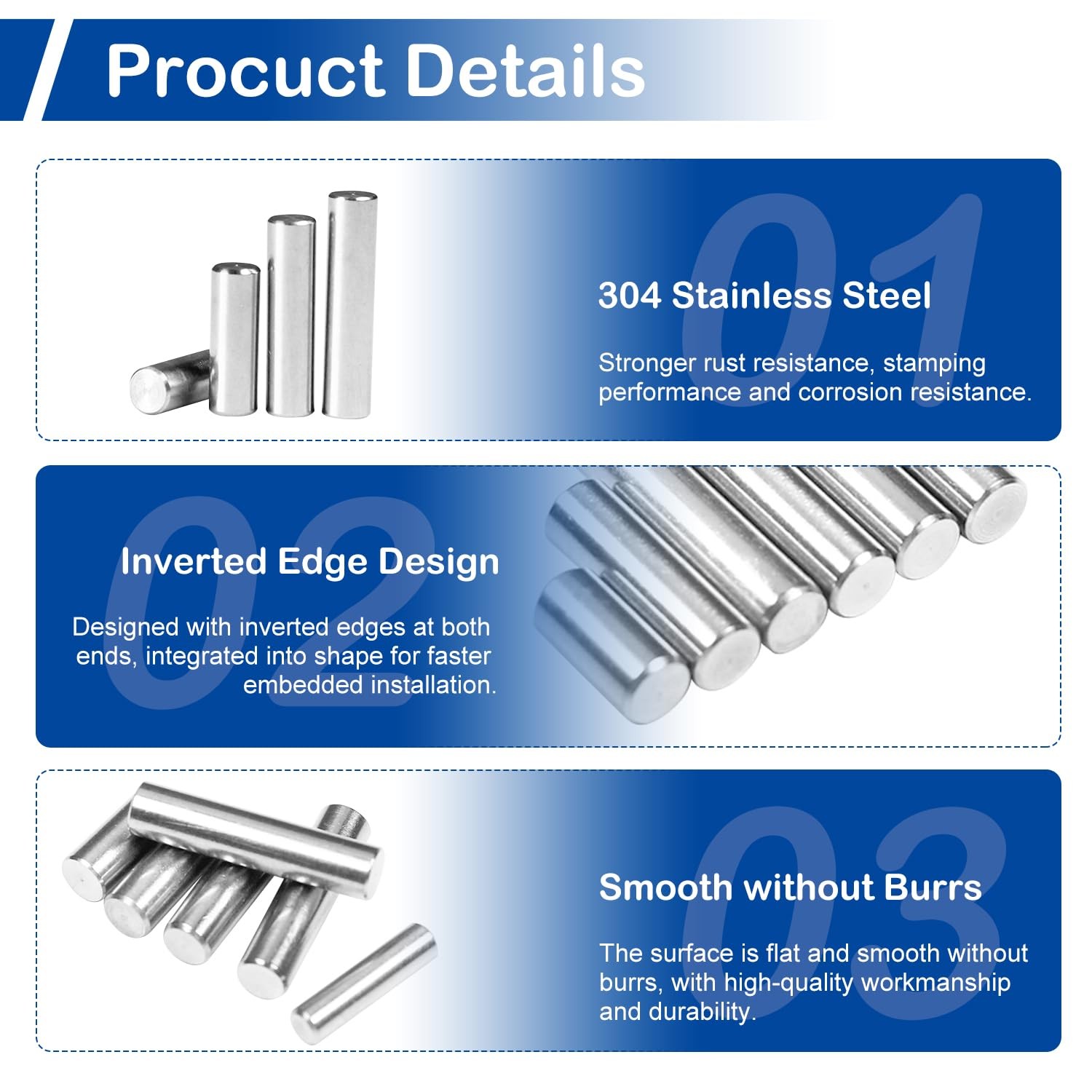 MroMax 50Pcs M5 x 25mm Dowel Pins Approx 3/16 x 1 , 304 Stainless Steel Cylin…