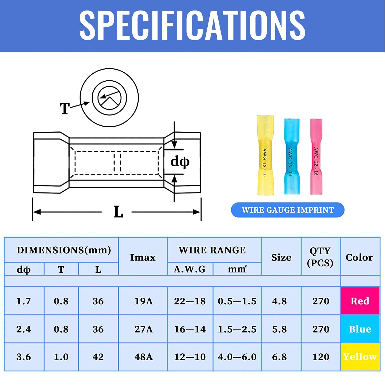 660 PCS Heat Shrink Butt Connectors Qibaok Crimp Electrical Wire Connector 。