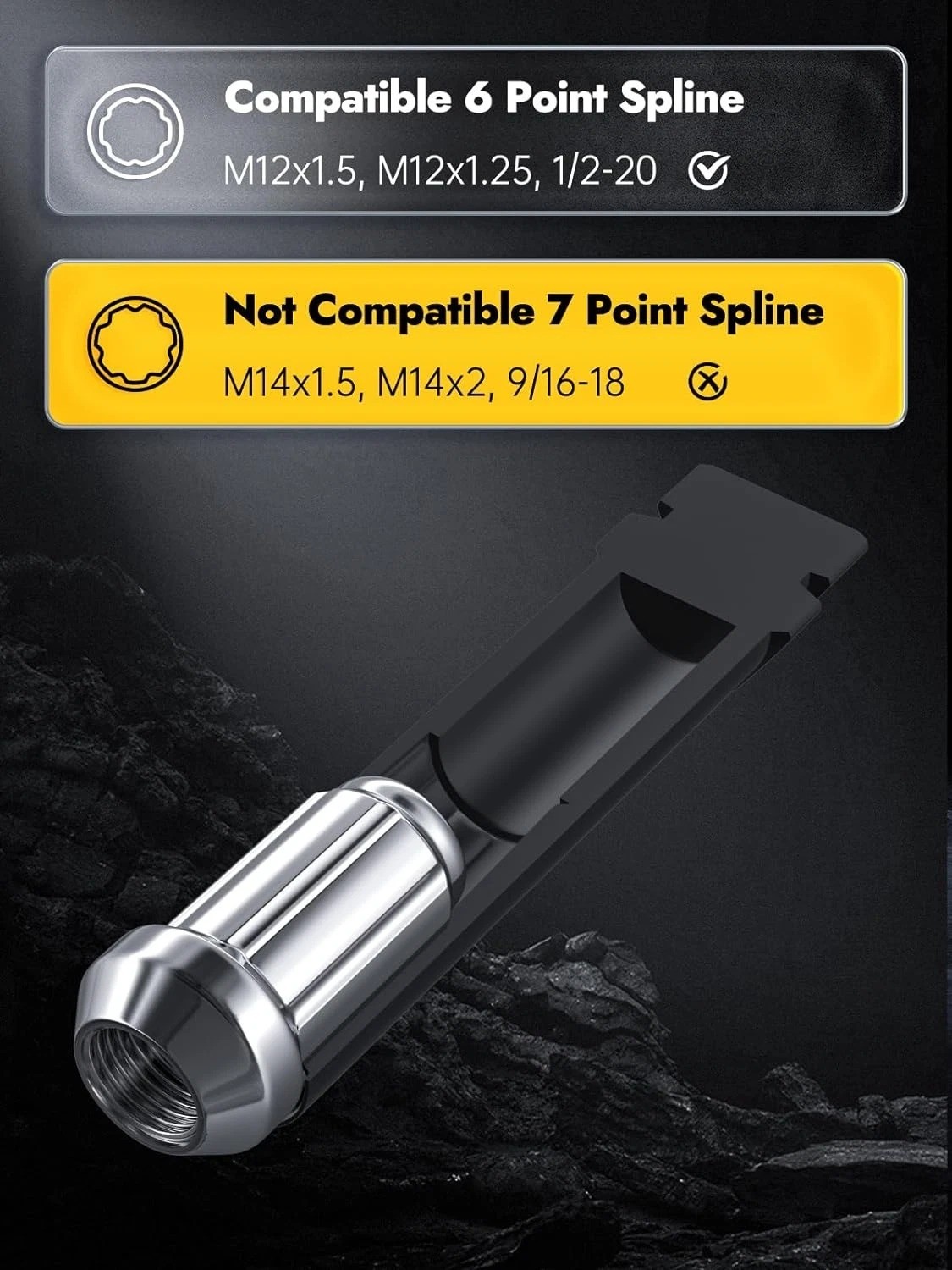 6-Point Spline Lug Nut Socket Key Tool – 17mm Hex Black
