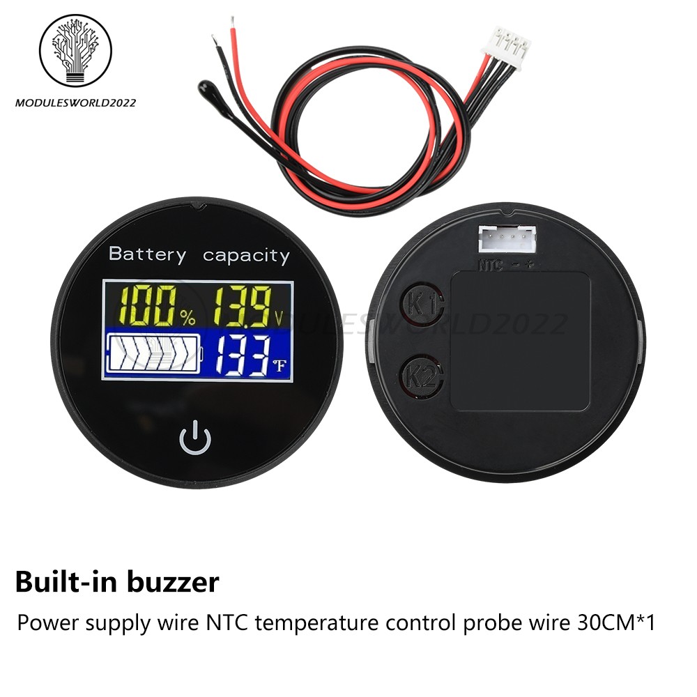 LCD Digital Battery Level Indicator Voltage Power Percentage Temperature Display
