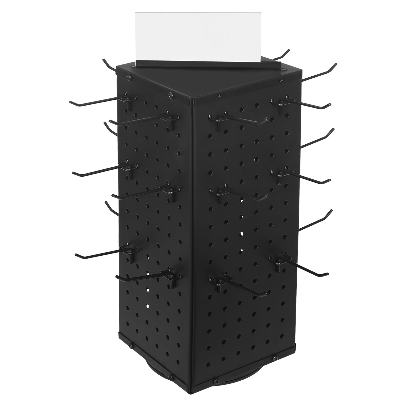Rotating Pegboard Display Stand with 24 Hooks – 4-Sided Metal Spinning Peg Board