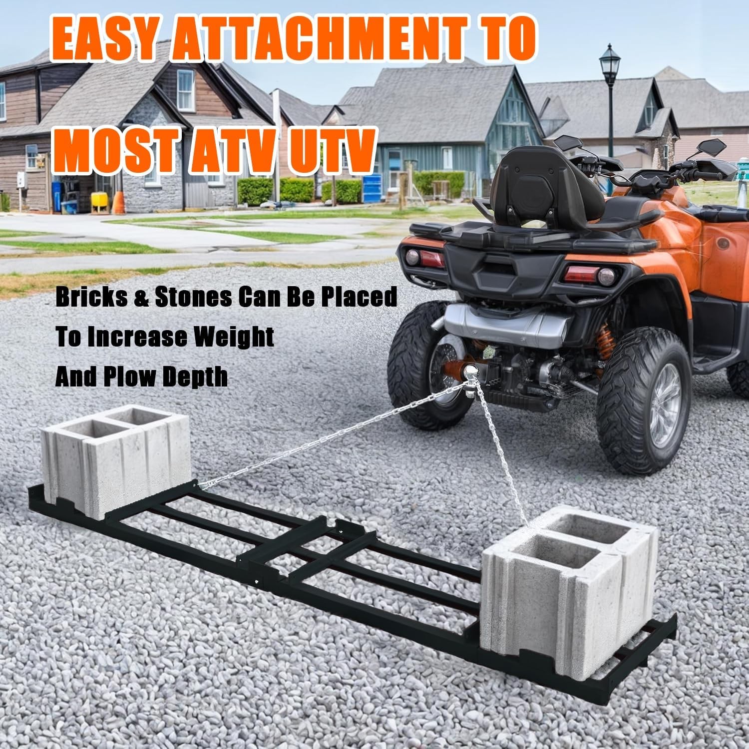4Ft Drag Harrow Driveway Grader Power Rake Drag for Tow Behind Lawn ATV Tractor
