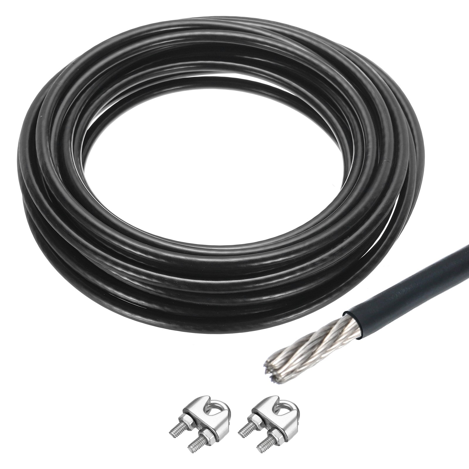 33Ft(10M) Wire Rope 304 Stainless Steel 5/16″ (8 mm) with 2pcs Chuck Black