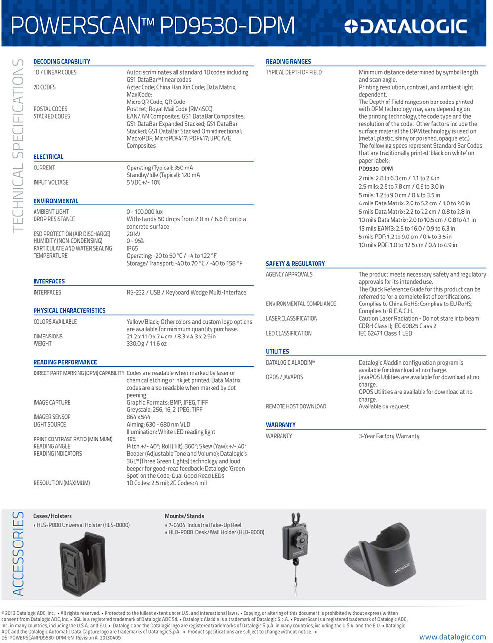 Datalogic PowerScan PD9530-DPM Industrial Area-Imager Barcode Scannerr USB/RS232