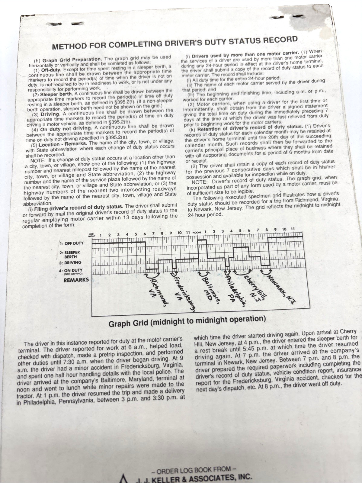 Gordon Trucking Sumner Washington Driver Daily Log Book-UN-USED-FAST SHIPPING