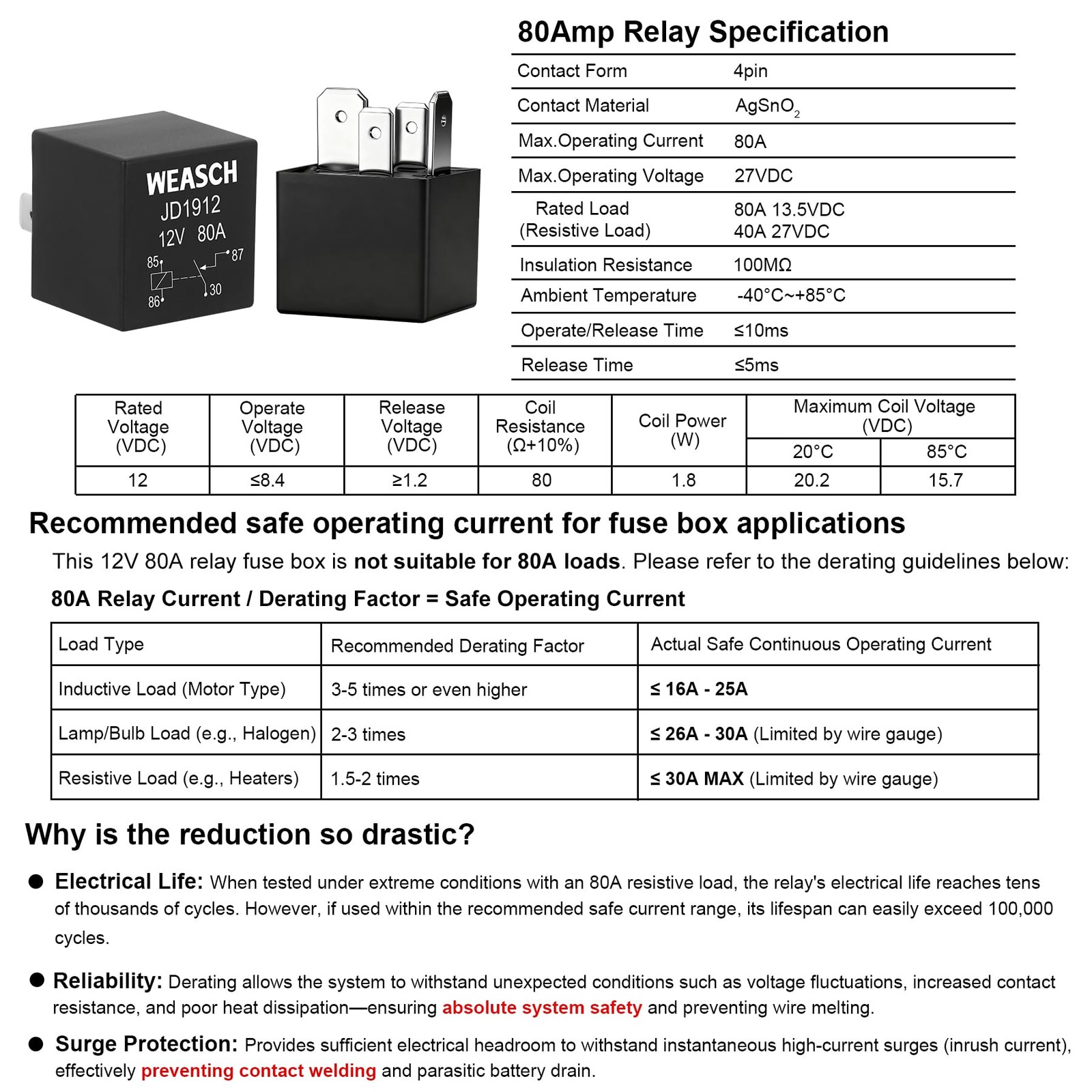 12V 6 Way Pre-Wired Fuse Relay Box Kit with Two 80A 4-Pin Relays | 6 ATC/ATO Slo