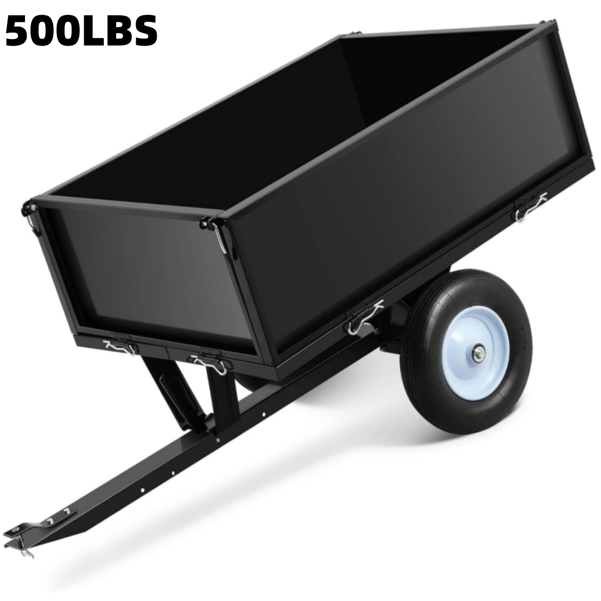 500LBS Heavy Duty Tow Behind ATV Trailer Dump Cart Pull Behind Yard Wagon Cart