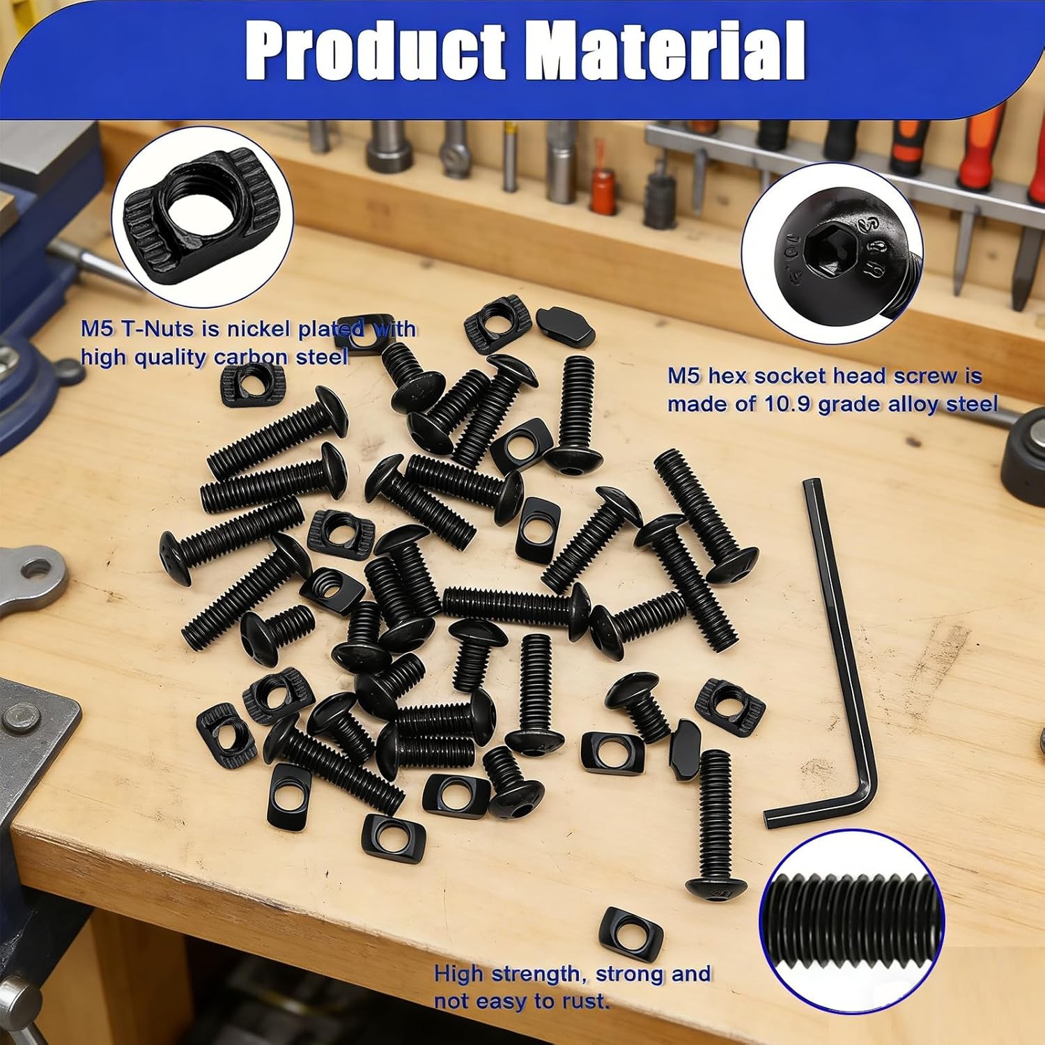 Taiss 210PCS M5 T-Nuts and Bolts Kit for 2020 Aluminum Extrusion Hardware,Hammer