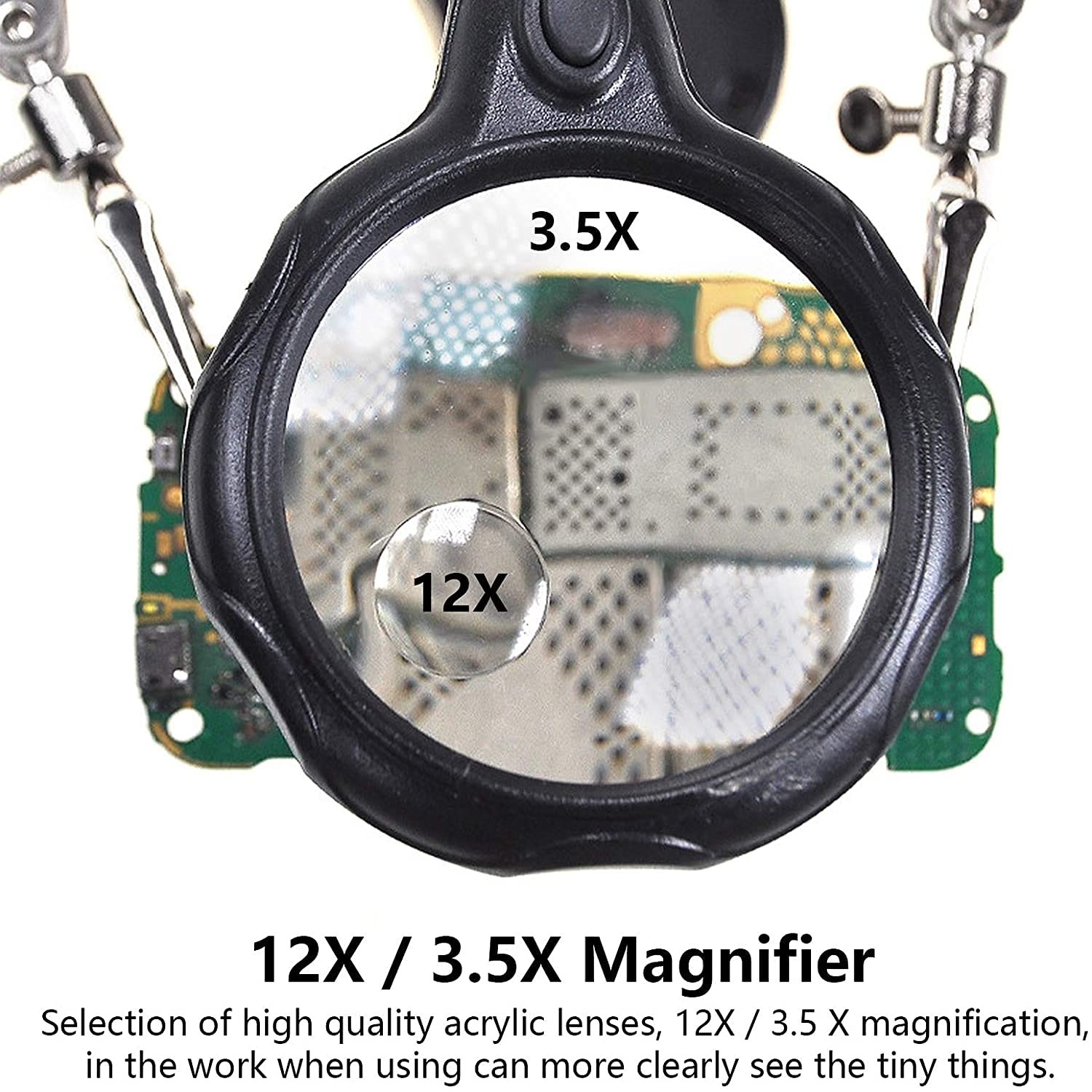 3.5X12X Helping Hands Soldering Station LED Light Magnifier Stand PCB Repair