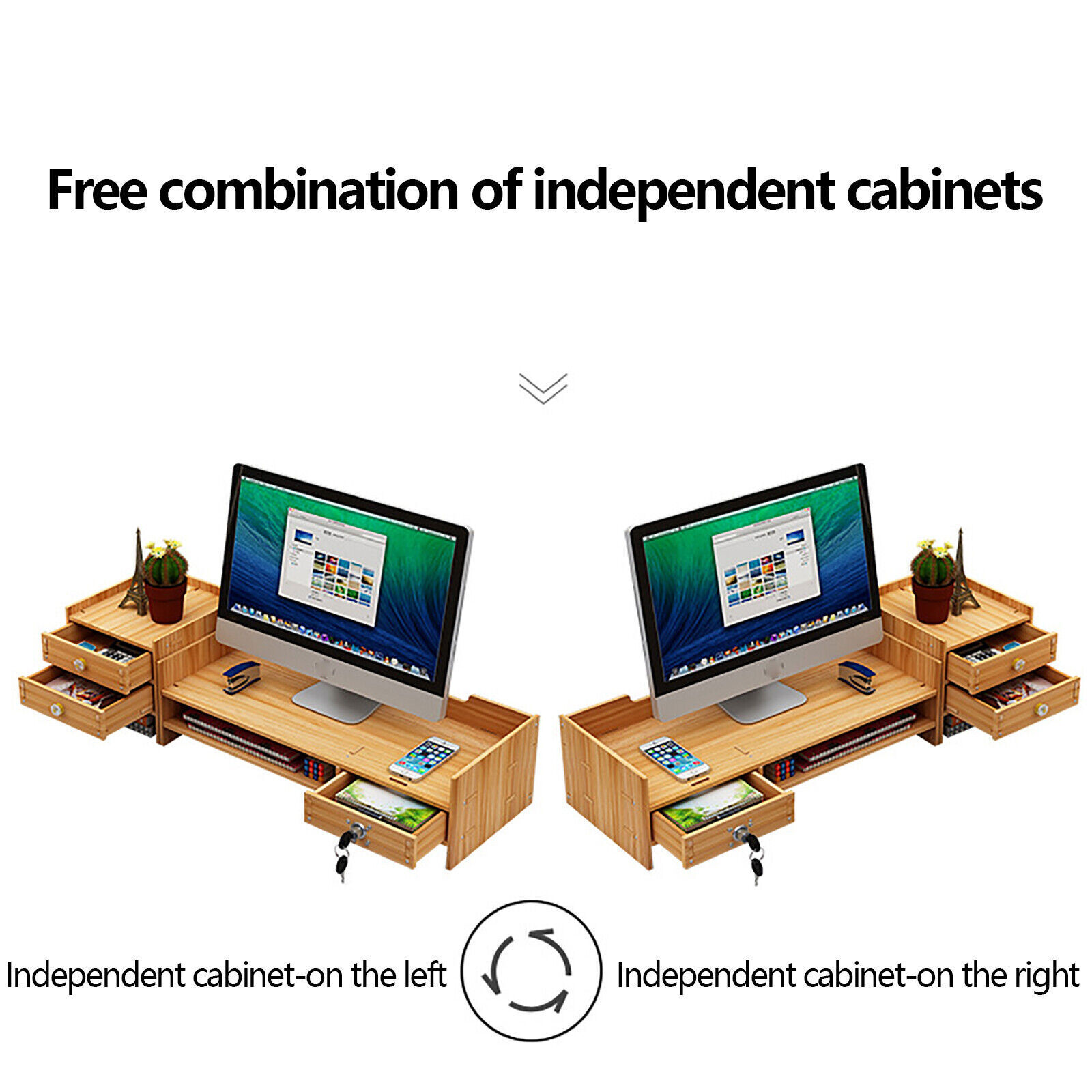 Wooden Desk Organizer with Drawers Office Supplies Computer Desktop Tabletop