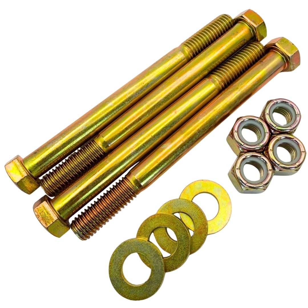 4 Pack of 1/2″-13 x 5-1/2 Grade 8 Heavy Duty Hex Bolts Plus Washers & Nylon Nuts