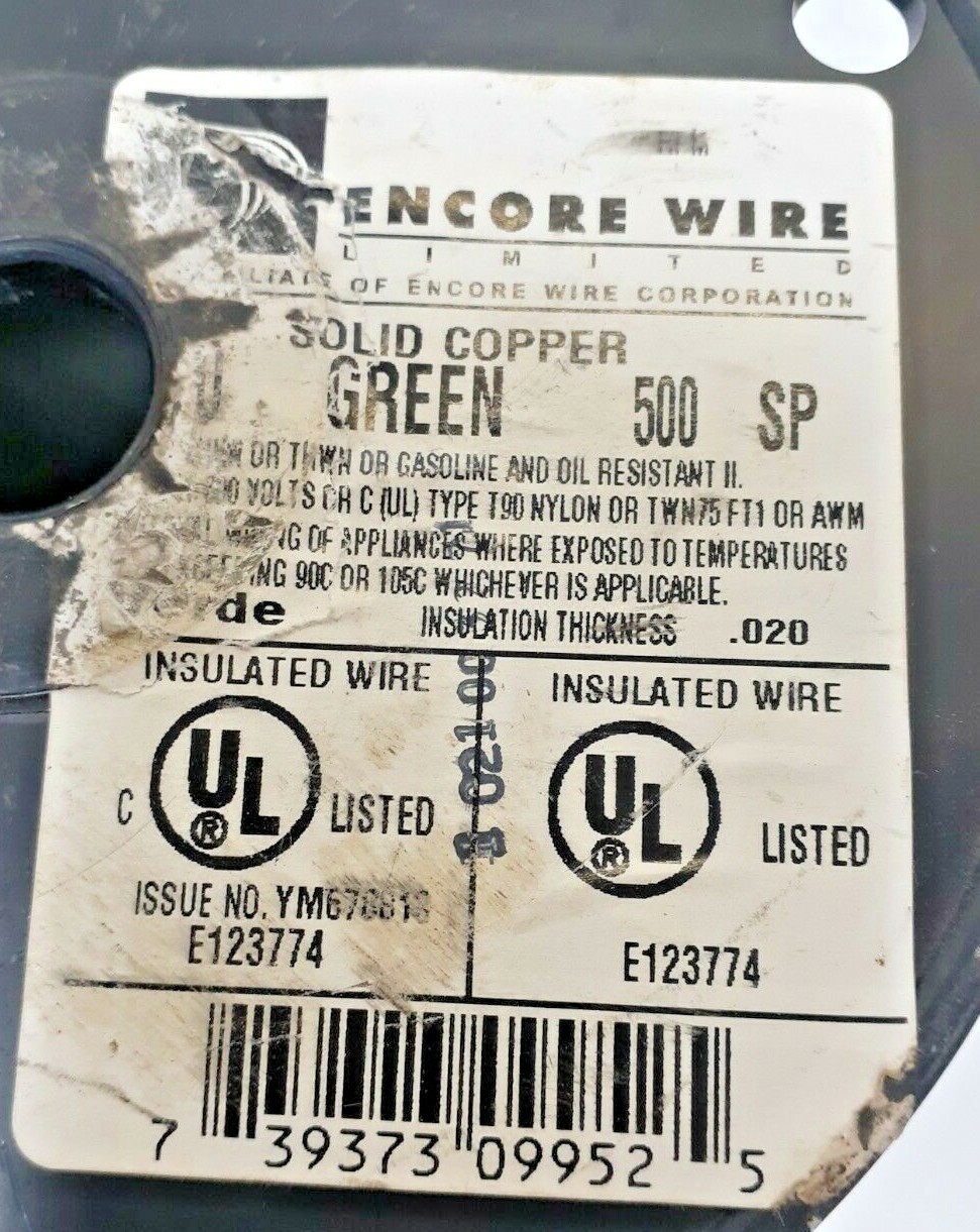 ENCORE WIRE YM678813/E123774 GREEN COPPER WIRE, APPROX 140FT. 5.6LB SPOOL