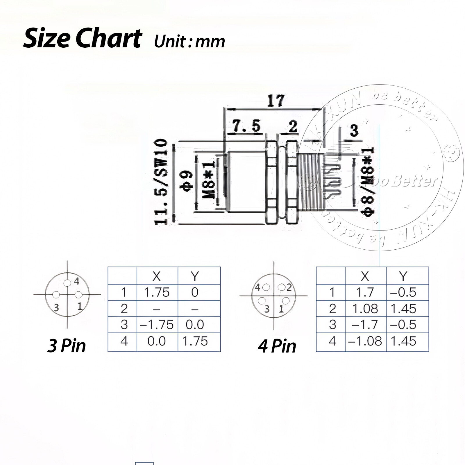 PG7 M8 Sensor Connector 3 Pin / 4 Pin Male / Female Straight / Elbow Plug IP67