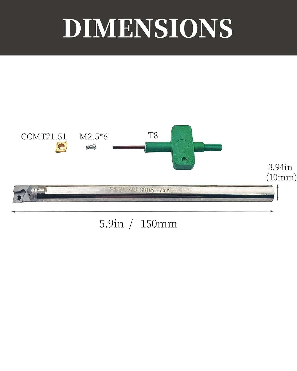 10mm * 5.9″ internal cooling Carbide Holder+1BOX CCMT060204-HM Carbide Insert