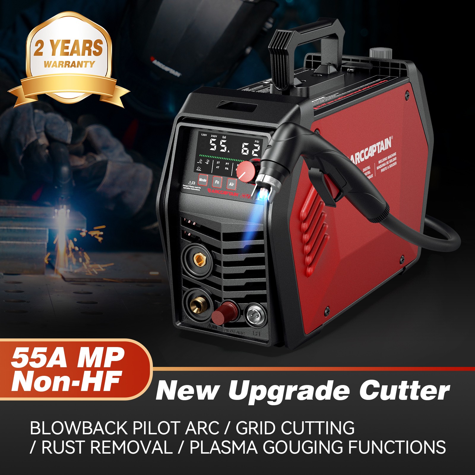 2026 ARCCAPTAIN CUT55 NON-HF Plasma Cutter Dual Voltage Blowback Pilot Arc