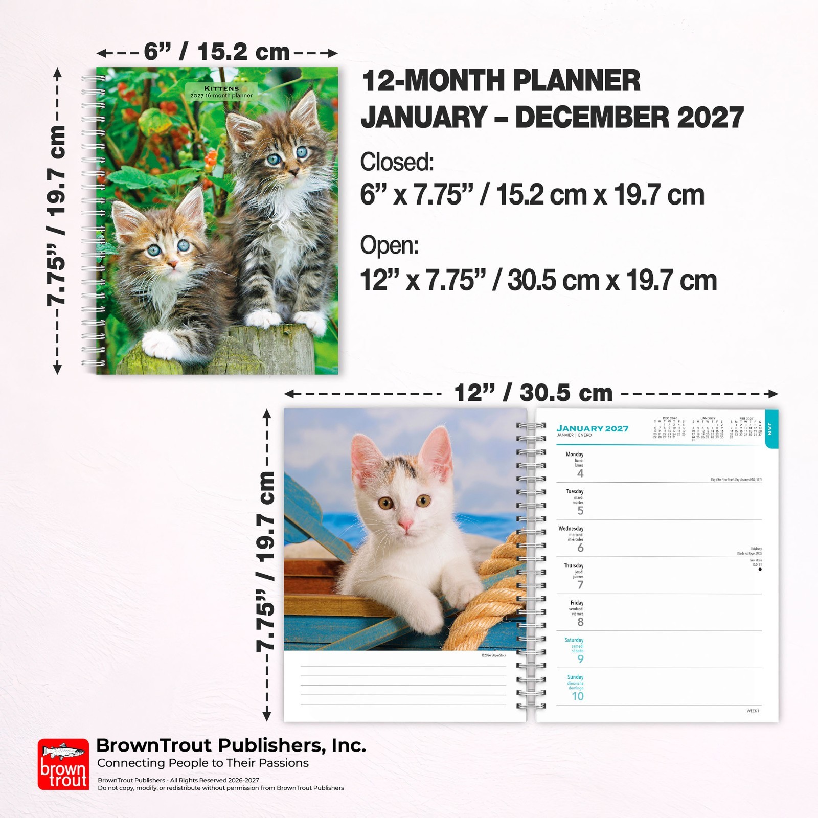 Kittens | 2027 6×7.75″ Spiral-Bound Wire-O Weekly Engagement Planner Calendar