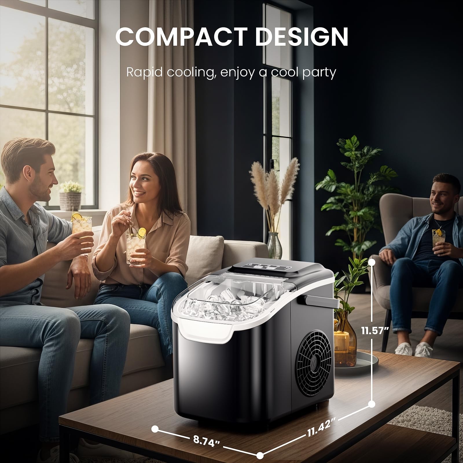 Countertop Ice Maker, 8 Cubes in 6 Mins, 26.5lbs/Day, Self-Cleaning – Perfect
