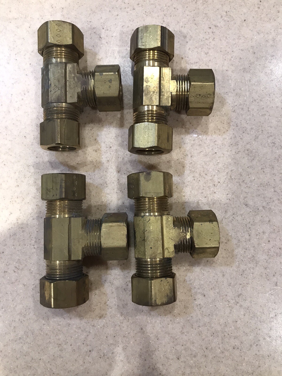 5/8” brass tee compression fittings 3 lots Of 4. new old stock. some tarnish