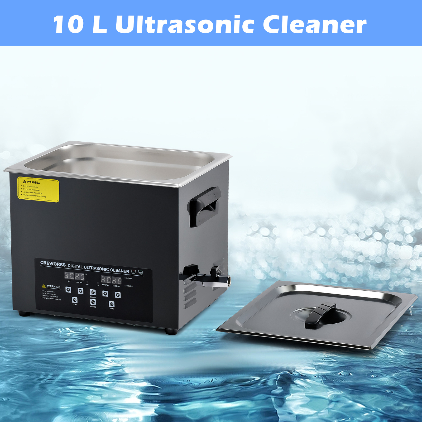 CREWORKS 10L Ultrasonic Cleaner 2.5X Heater Efficient with Degas & Gentle Mode