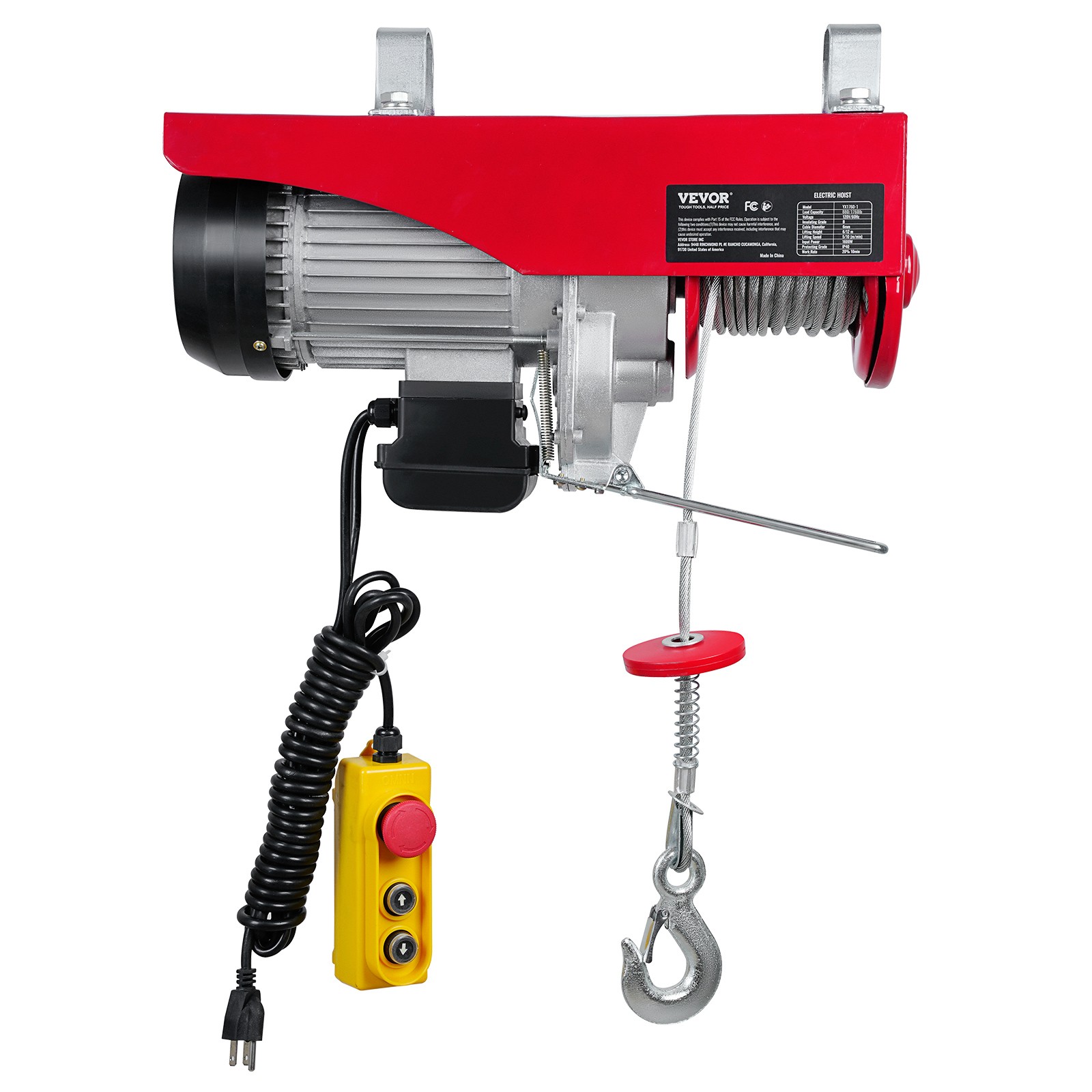 VEVOR Electric Hoist 1760lbs Crane Winch with Wired Remote Control 1450W 110V