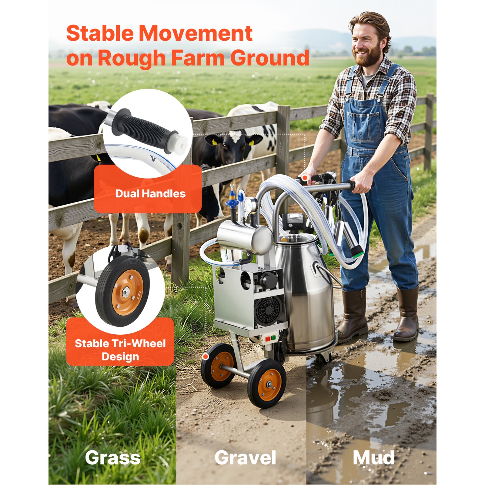 Uimoso Electric Milking Machine with 6.6 Gal / 25 L Bucket for Cows