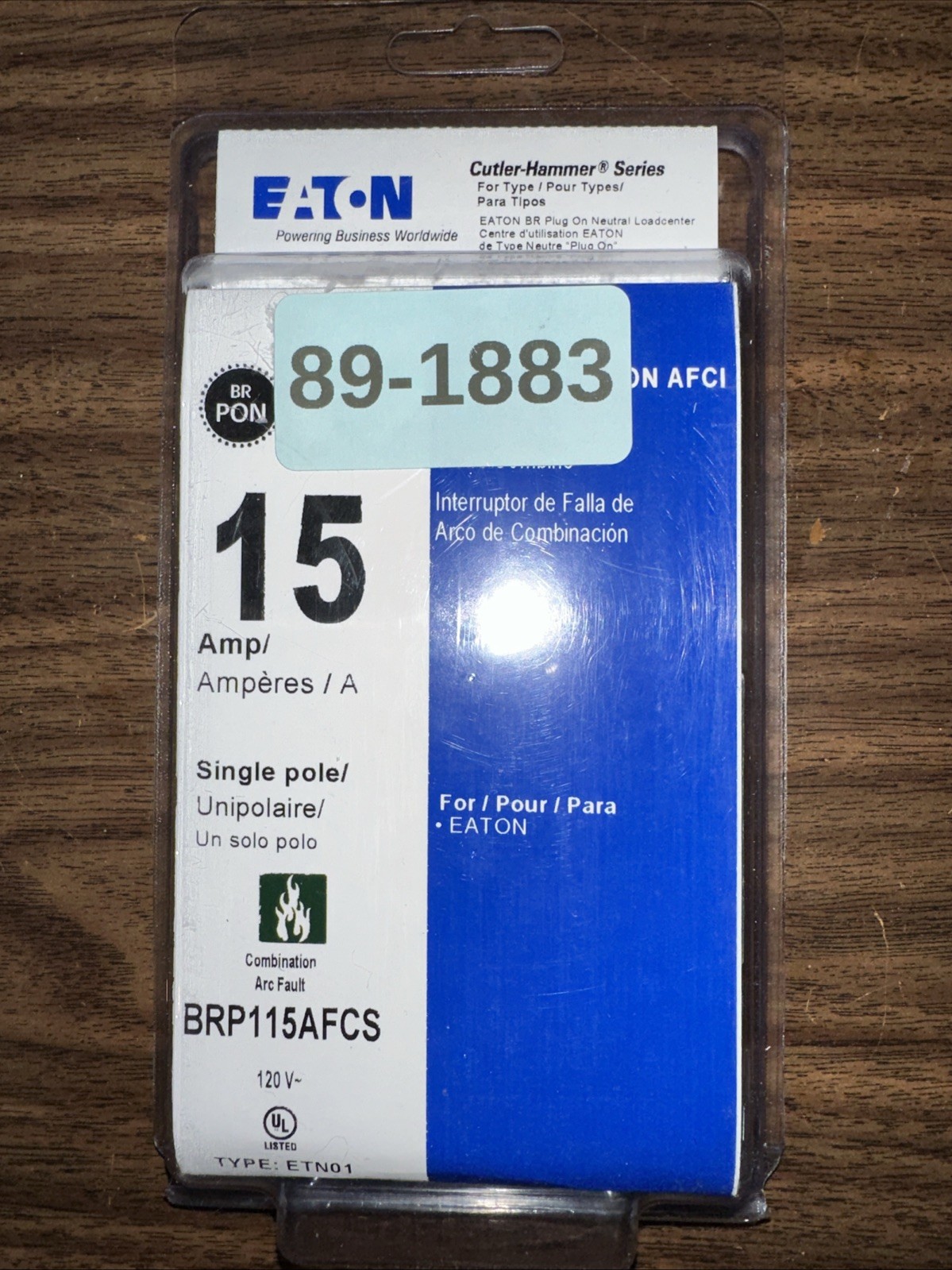 NEW Eaton 15 Amp 120-Volt AFCI Plug-on Neutral Circuit Breaker BRP115AFCS