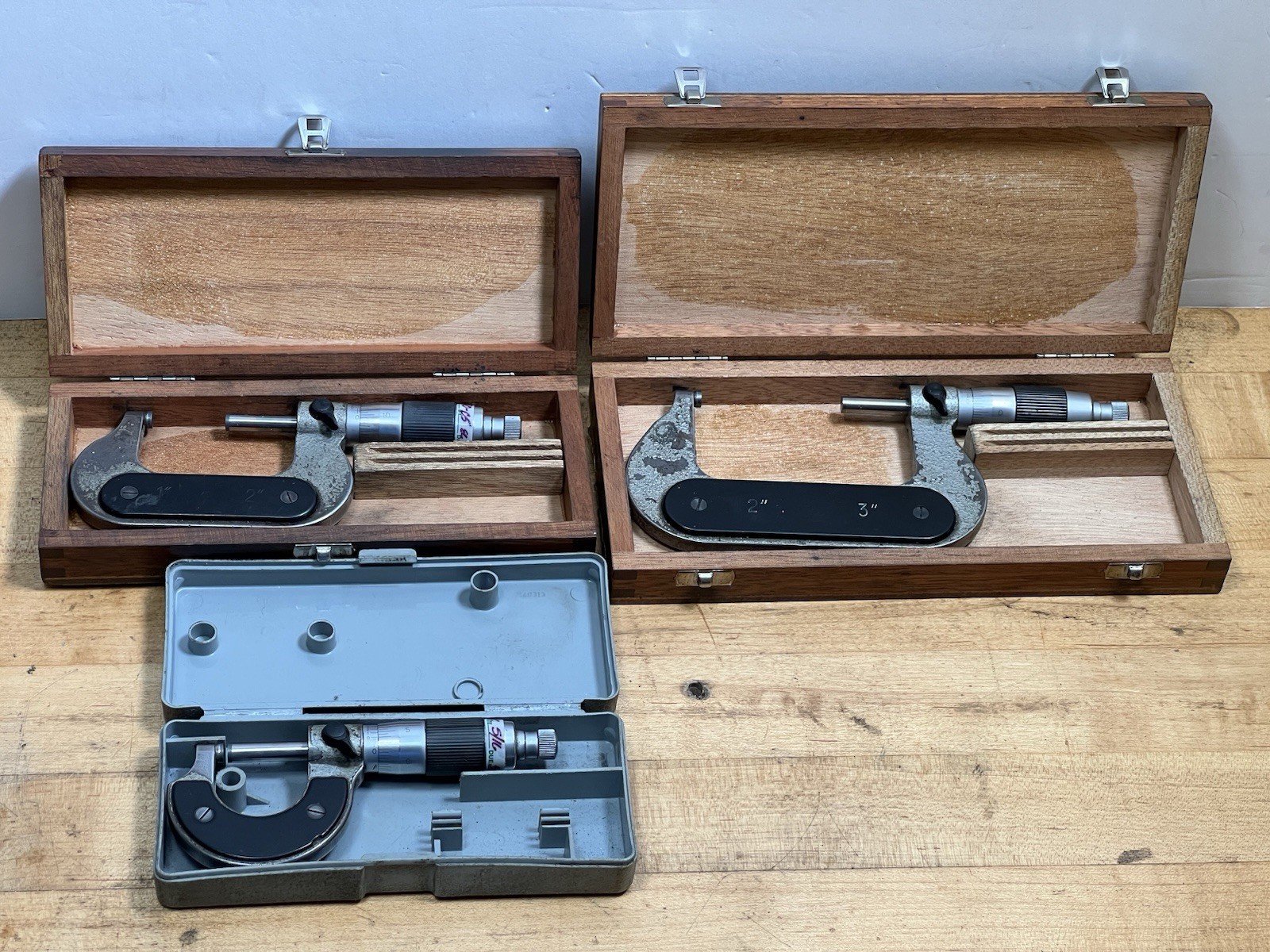 Lot of 3 ETALON Micrometers w/ Cases: 0-1”, 1”-2”, 2”-3” – Made In Switzerland