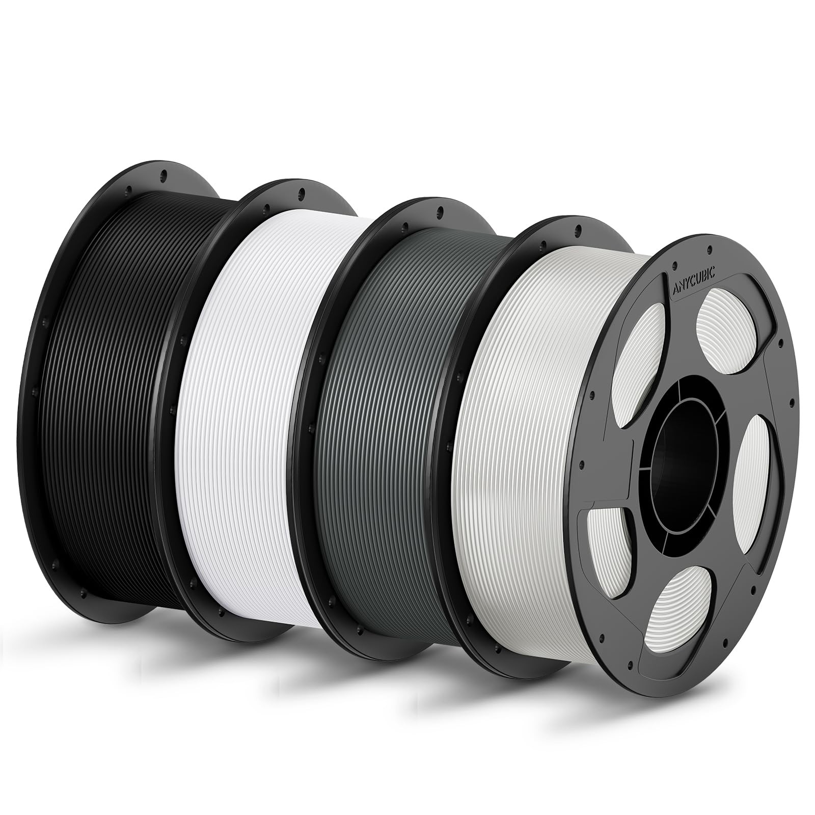 ANYCUBIC 1.75 millimeters, 4*1kg Pla (Black & White & Texture Grey & Clear)