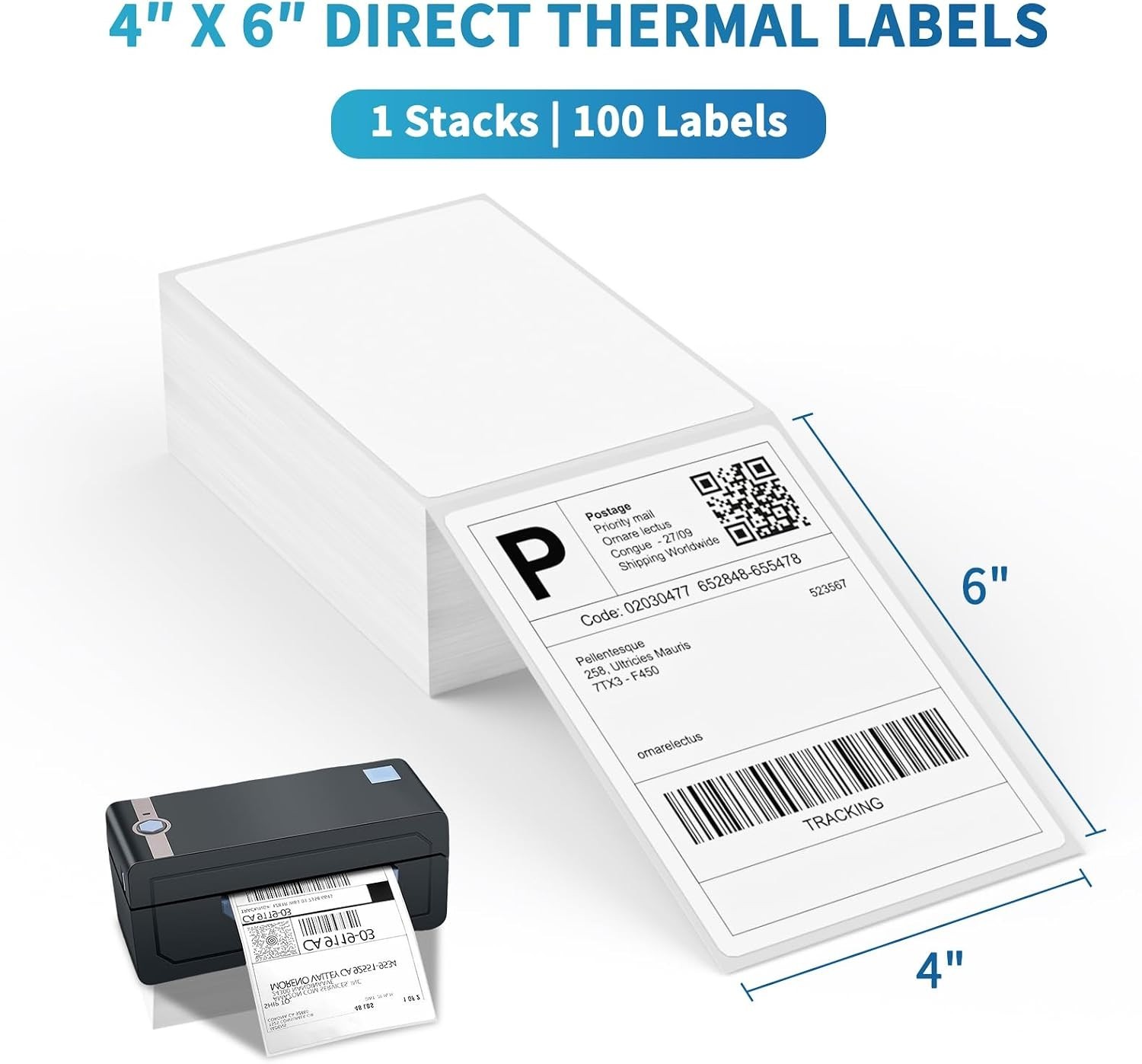 4 x 6 Thermal Labels – Pack of 100 Fanfold Labels for Direct Thermal Printer,…