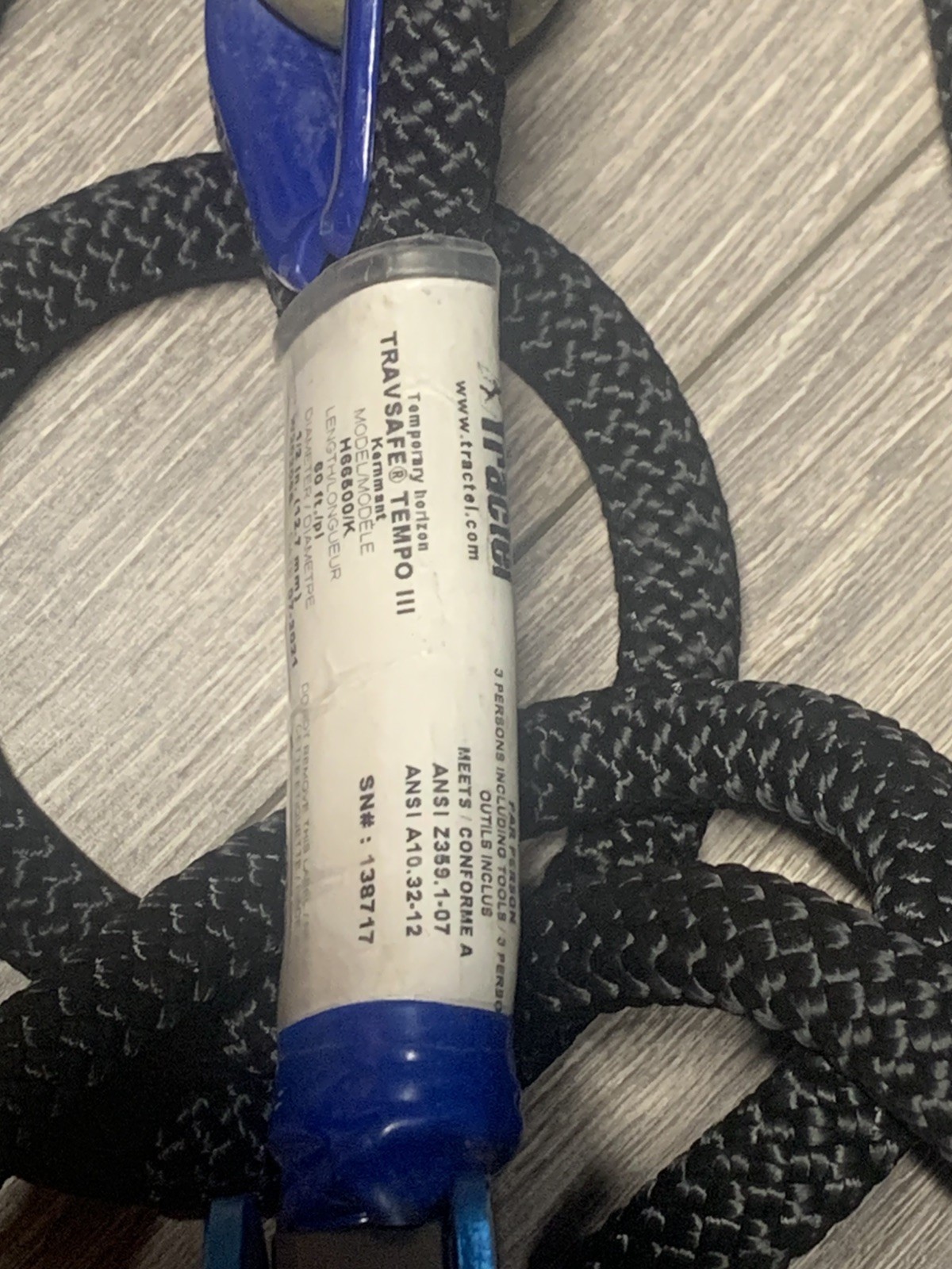 Climbing System–Tractel Horizontal Lifeline-H66599/K-60 Ft—New