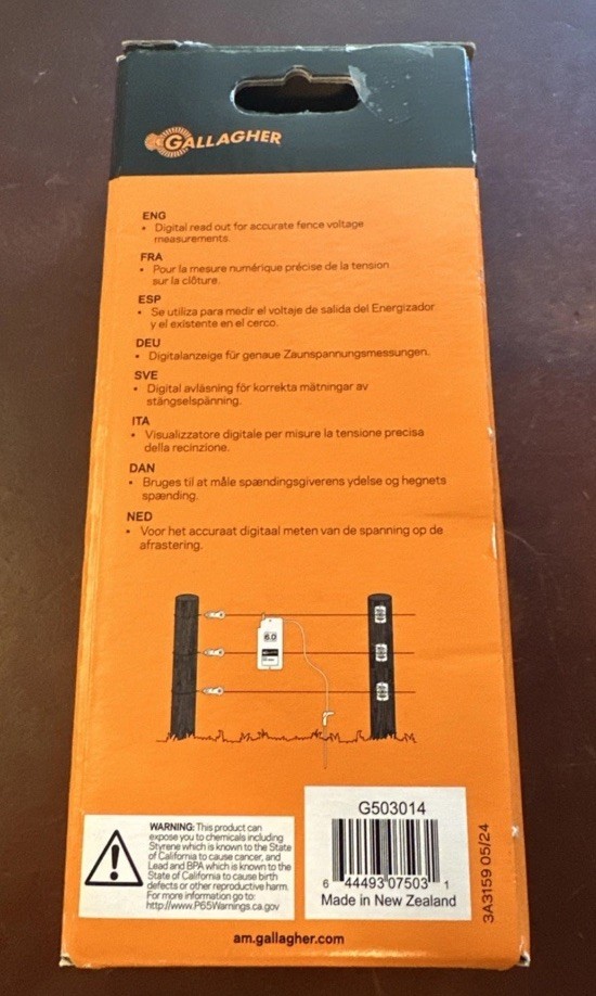 Gallagher G503014 Electric Fence Digital Volt Meter Testor Fencing 9V