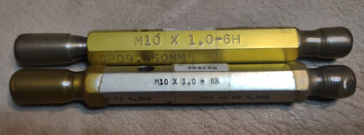 M10 X 1 6H THREAD PLUG GAGE 10 1.0 GO NO GO PDs = 9.350 & 9.500 – SOLD BY EACH