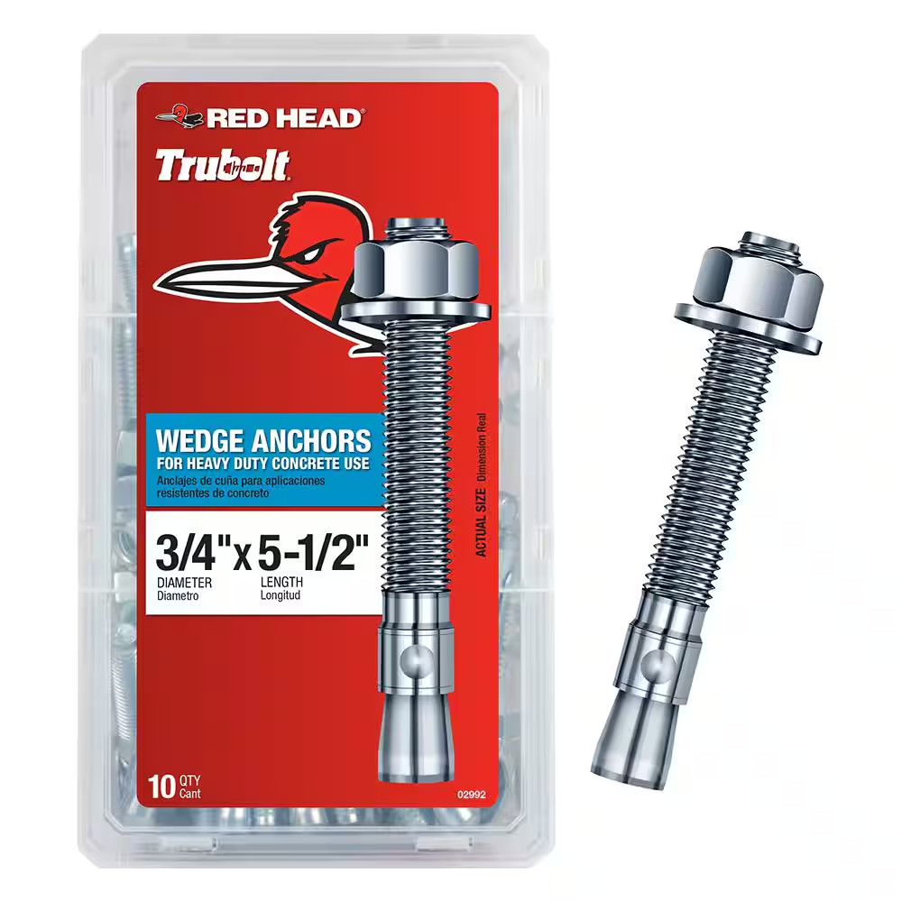 3/4 In. X 5-1/2 In. Zinc-Plated Steel Hex Nut-Head Concrete Wedge Anchors (10-Pa