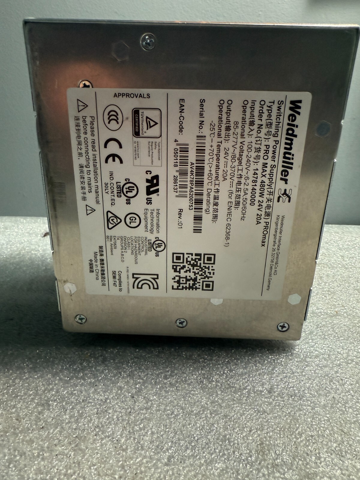 Weildmuller Pro Max 480W 24V 20A 1478140000 Switching Power Supply