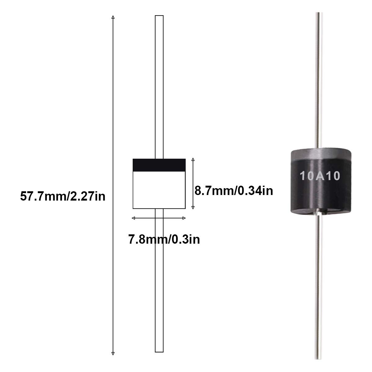25PCS 10A10 1000V 10A 1KV Axial Rectifier Diode 10 AMP solar panel USA