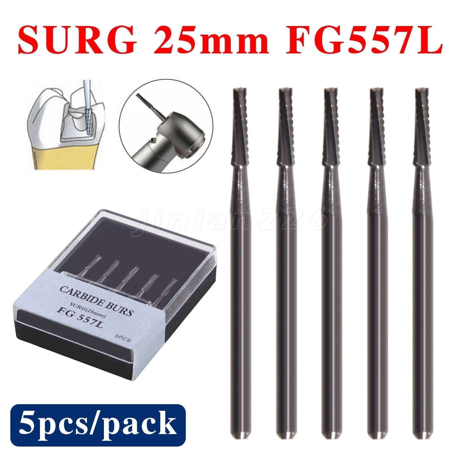 10 FG 557 Surgical Carbide Dental Burs High Speed Handpiece Friction Grip